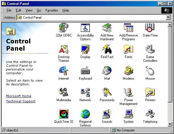 Windows 98 Windows Control Panel (1998)